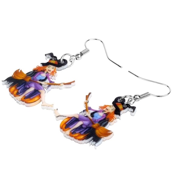 Witch Pumpkin Acrylic Earrings Halloween - Picture 4 of 6